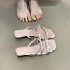 Thin ribbon rhinestone bow one-word drag fairy style high-end sandals outer wear 2025 new