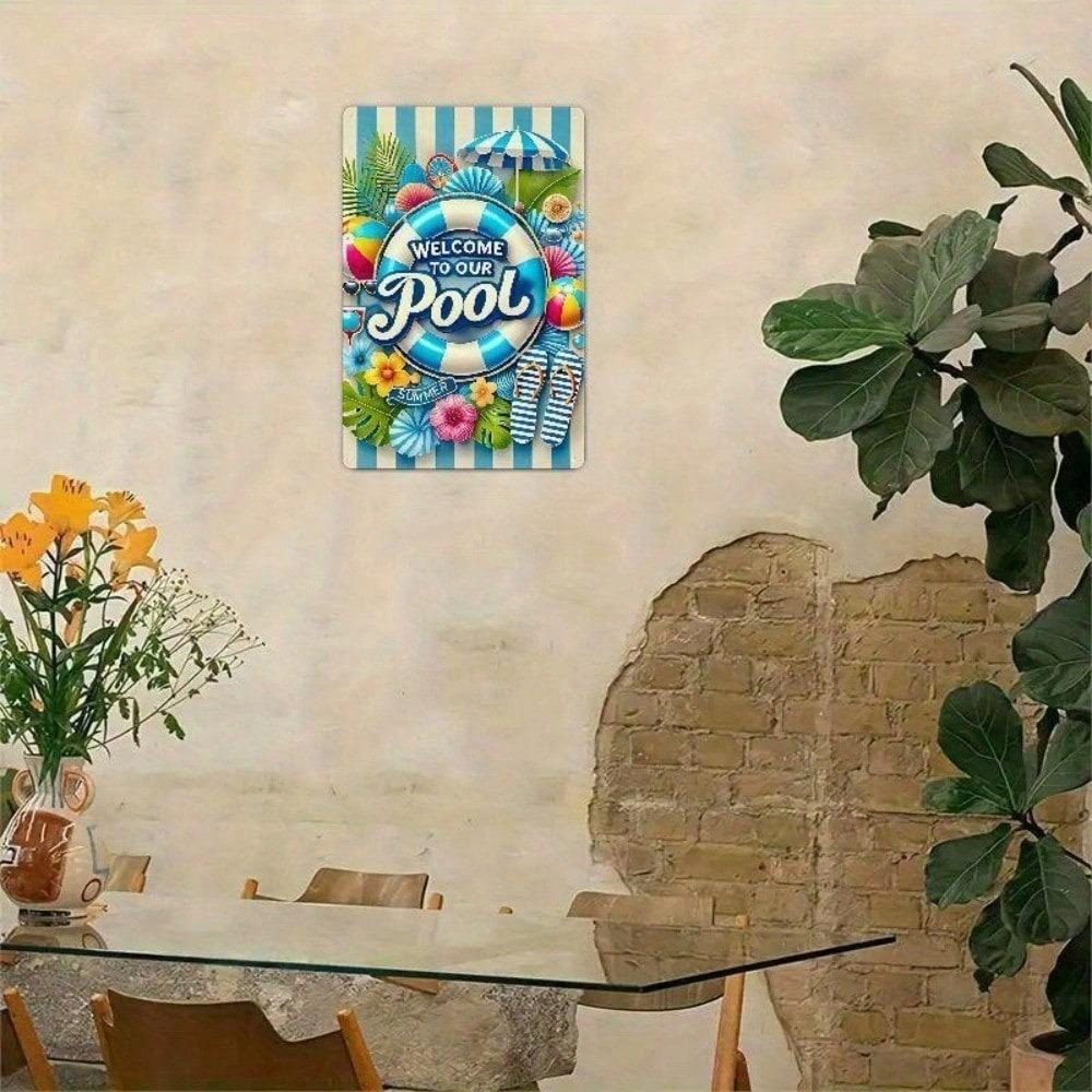 Blechschild Willkommen Pool Sommer Kunst Rustikal Vintage Bar Cafe Garage Dekor