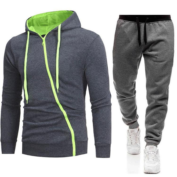 Neue Schräge Reißverschluss Lässige Slim Fit Kapuzen-Cardigans Hoodies Modische Oberbekleidung Herren-Sets