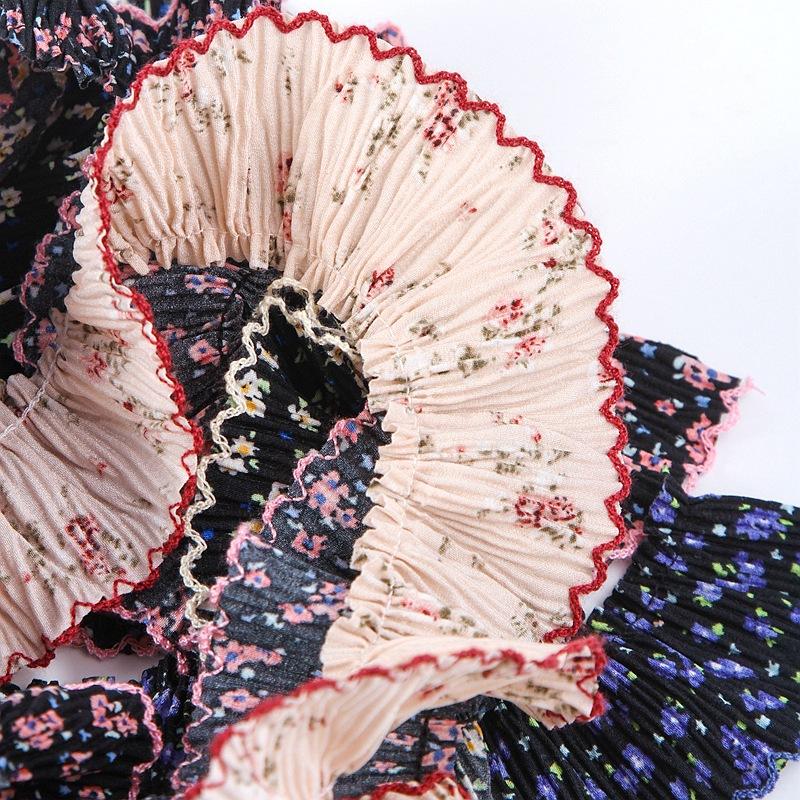 1yard Chiffon Bud Edge Small Floral Folds Lace 4.5cm Accessories Dress  DIY Clothing Decoration