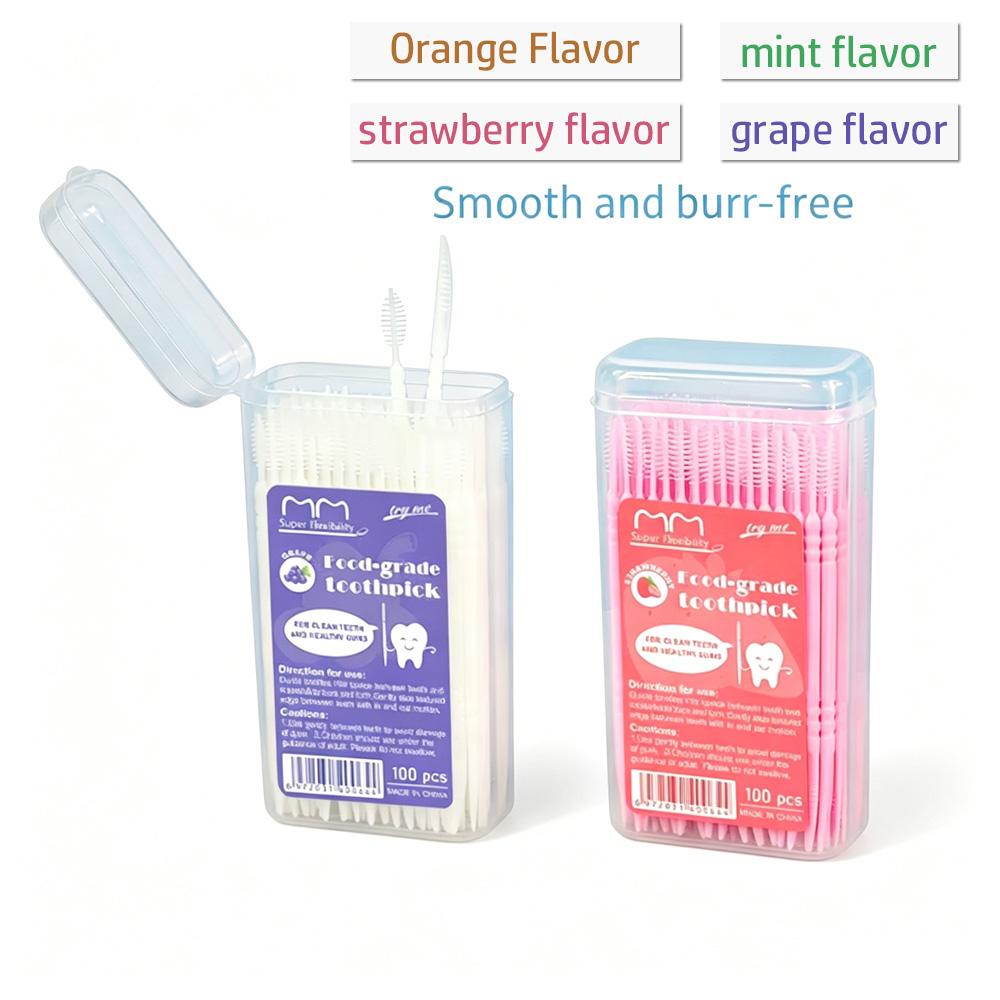 100PCS/Box Double End Fruit Scent Interdental Brushes 4 Flavors Optional Disposable Teeth Gap Cleaning Oral Hygiene Care Tool