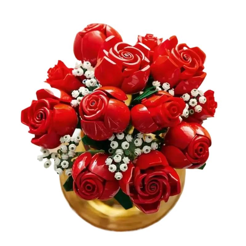 Creative Bouquet Of Roses Construction 10328 Home Decor Plastics Flowers Toys For Girlfriend Birthday Christmas Romantic Gifts