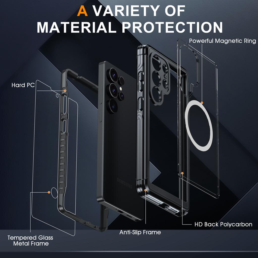 Custodia Magnetica Impermeabile IP54 Anti-Schizzi per Galaxy S26 S25 Edge S24 Ultra Plus S23 FE A16 A36 A56 A17 A37 A57 A55 Schermo in Vetro