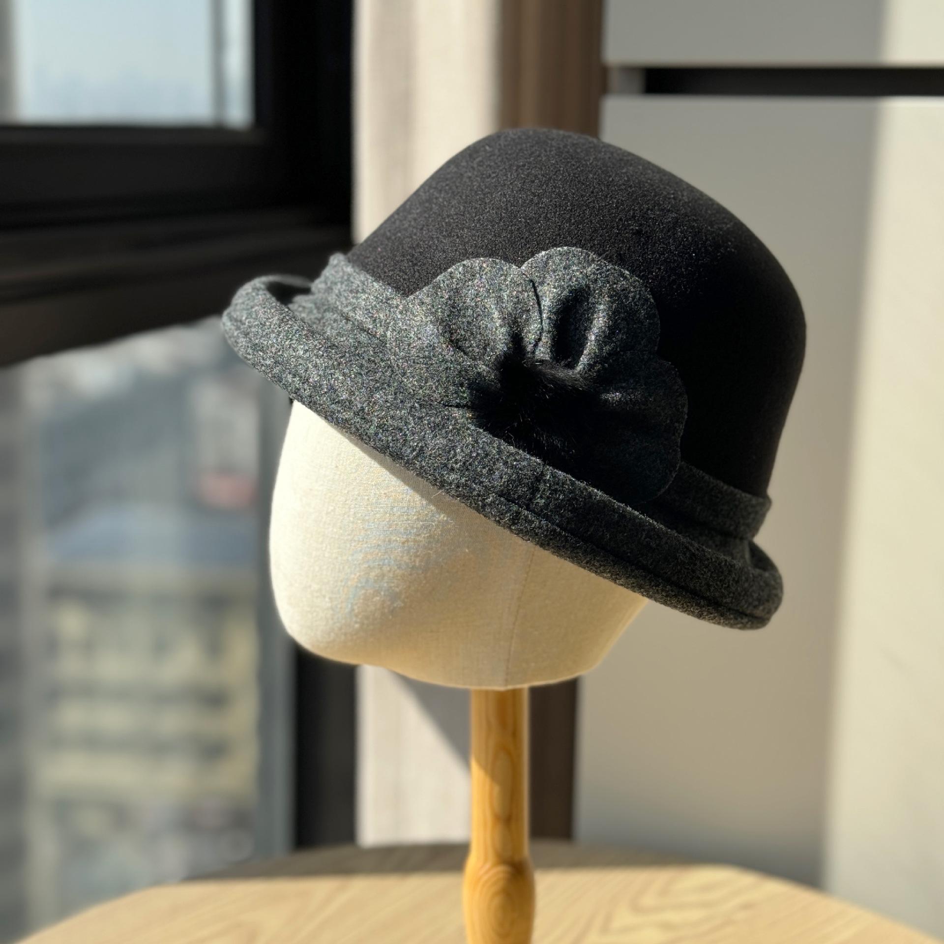 

Winter hats for middle-aged and elderly women, new stylish and versatile warm woolen bucket hats with fleece lining for elderly ladies and mothers Adult54-60Adjustable чёрный