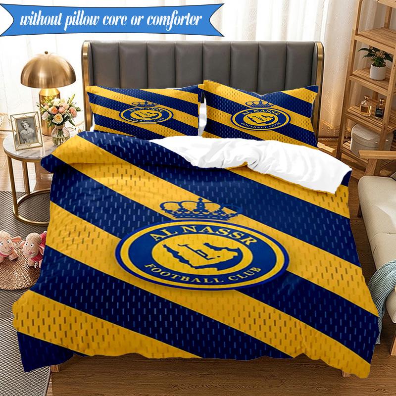 3PCS Al-Nassr Football Club Crest Printed Soft Bedding Set,Including 1pc Duvet Cover And 2pcs Pillowcases Perfect for Bedroom, Dormitory, Fan gift