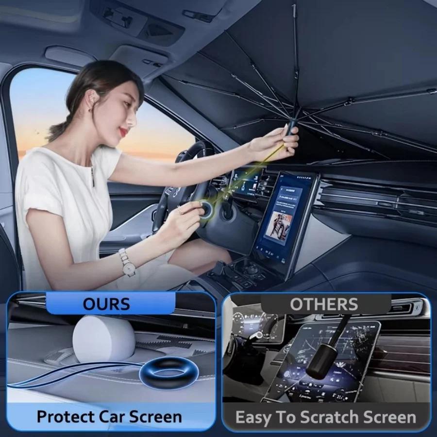 Car Windshield Sunshade Foldable Umbrella Sun Shade Front Window Cover For Uv Ray Block Heat Portable Protector Parasol
