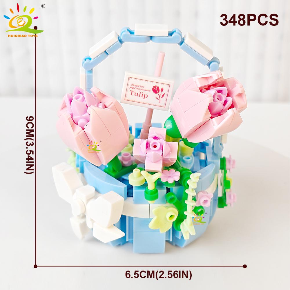 HUIQIBAO MOC Flower Model Micro Building Block DIY Eternal Bouquet Home Desk Desk Plant Decoration Brick Girl Gift Children Toy