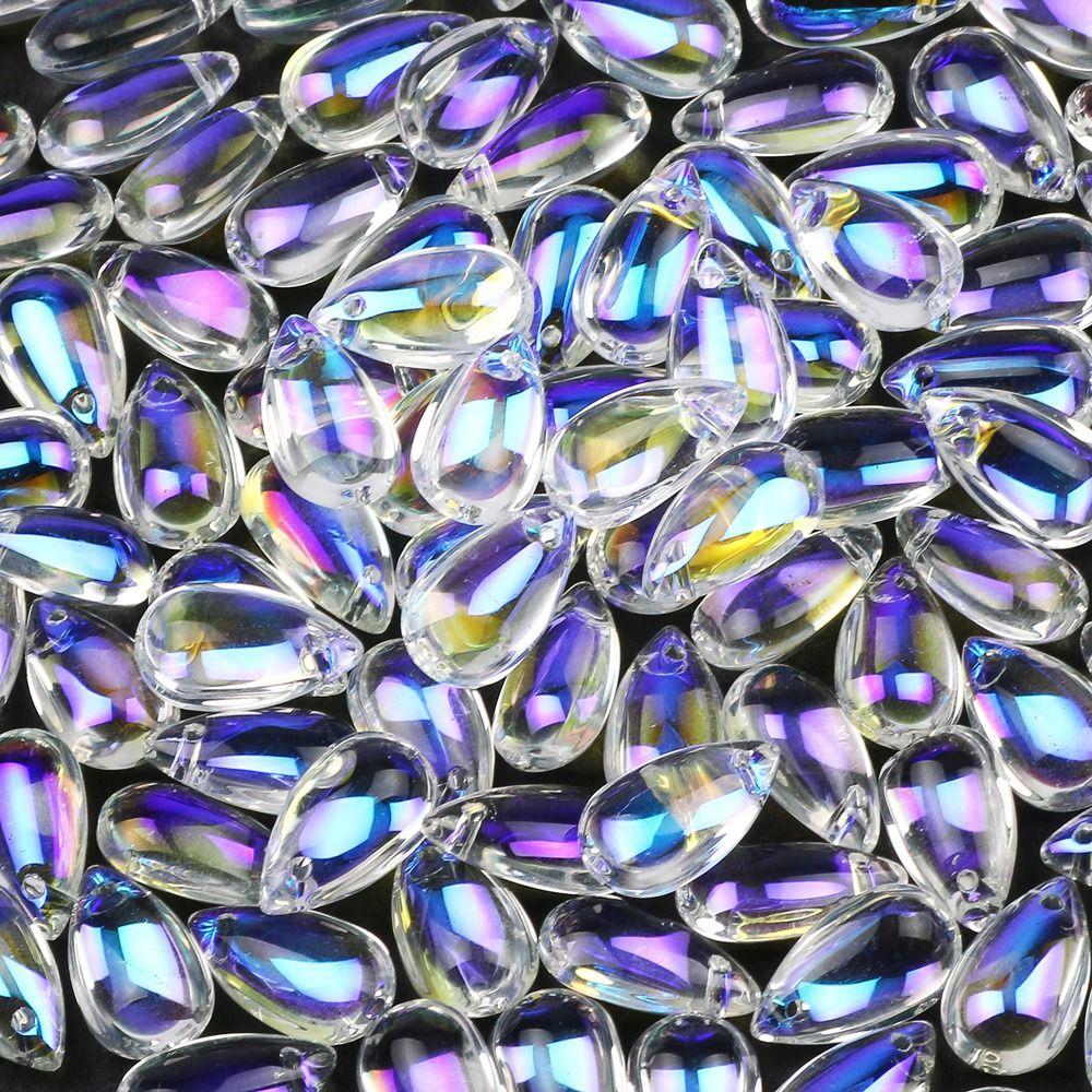 100 ST AB Färgade Vattendroppe Kristall Transparent Glasyr Pärla Halsband Glaspärla Smyckestillverkning