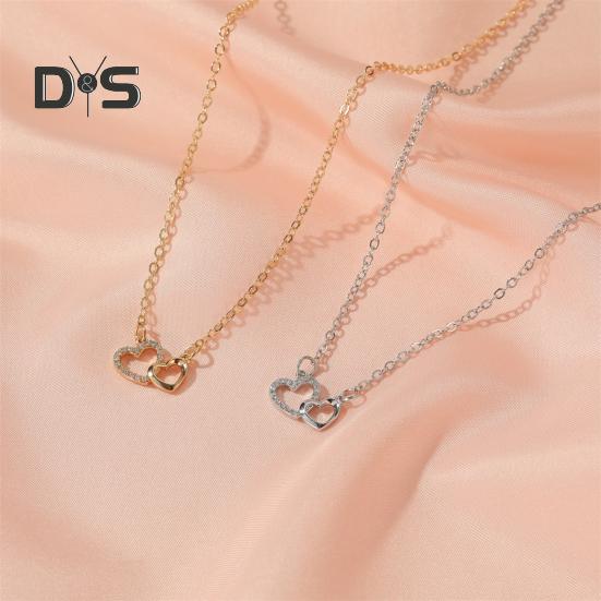 Women Necklace Rhinestone Hollow Heart Pendant Adjustable with Extended Length Hollow Chain Lady Clavicle Necklace Neck Jewelry