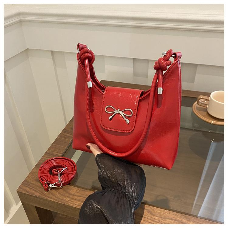Texture Solid Color Large Capacity 2025 New Bow Summer Casual Fashion Single Shoulder Underarm Crossbody Women's Big Bag