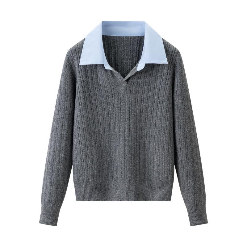 Striped Patchwork Two-Piece Knit Sweater - 2026 Spring Slim Fit Pullover for Petite