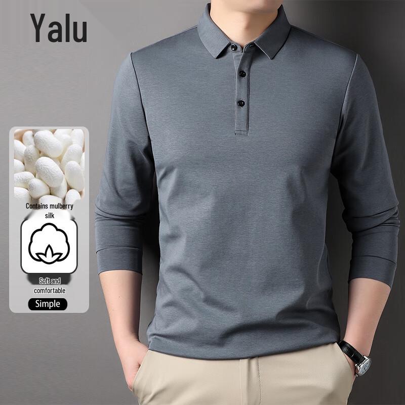 Tricou Polo cu Mânecă Lungă Yalu pentru Bărbați, Amestec de Mătase de Dud
