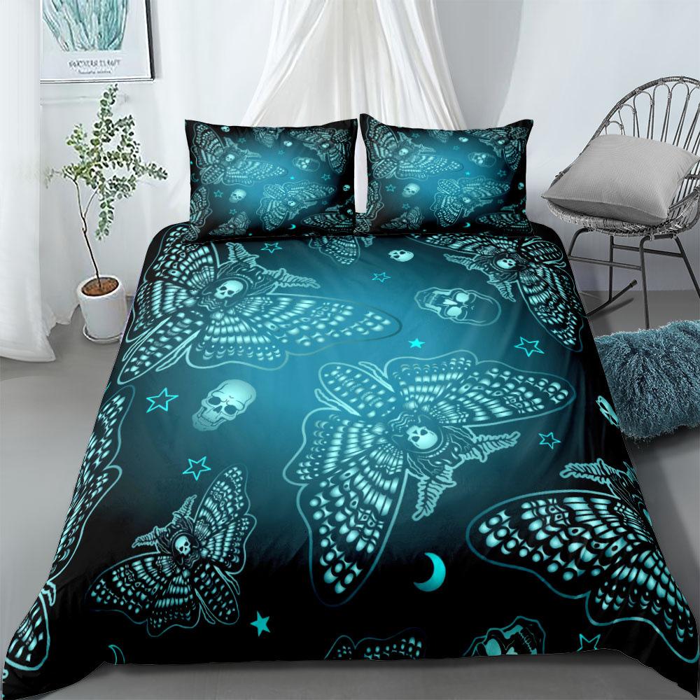 

Skull Duvet Cover Bat Skeleton Bedding Set, Gothic Skull Moth Bedding Set For Kids Adults,Halloween Horror King Size Bedclothes 135x200cm