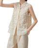 Chinese Style Lace Embroidered Stand Collar Vest with Frog Button and Shawl