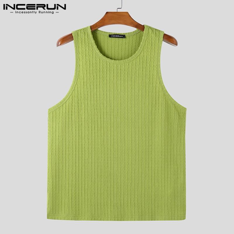 INCERUN Men Summer O-neck Sleeveless Texture Casual Sports Tank Tops T-shirts