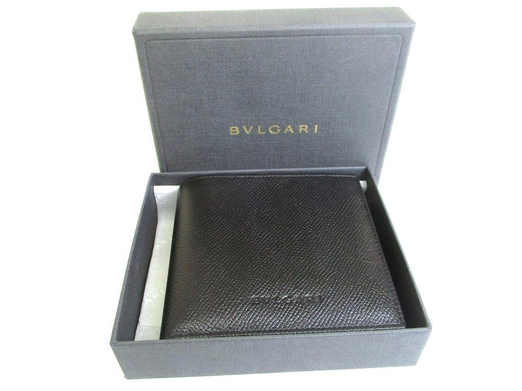 Authentic BVLGARI Black Leather Classico Bifold Wallet Compact Wallet #b167  Open box