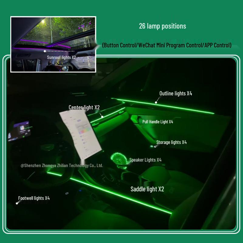 High-End 64-Color LED Car Interior Atmosphere Light – Hidden & Colorful Car Modification