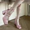 Chunky Heels Lolita Pumps Shoes Hot Brand 2026 Spring Summer French Style Elegance Women Pumps Lace Up Ballet Style Single Shoes