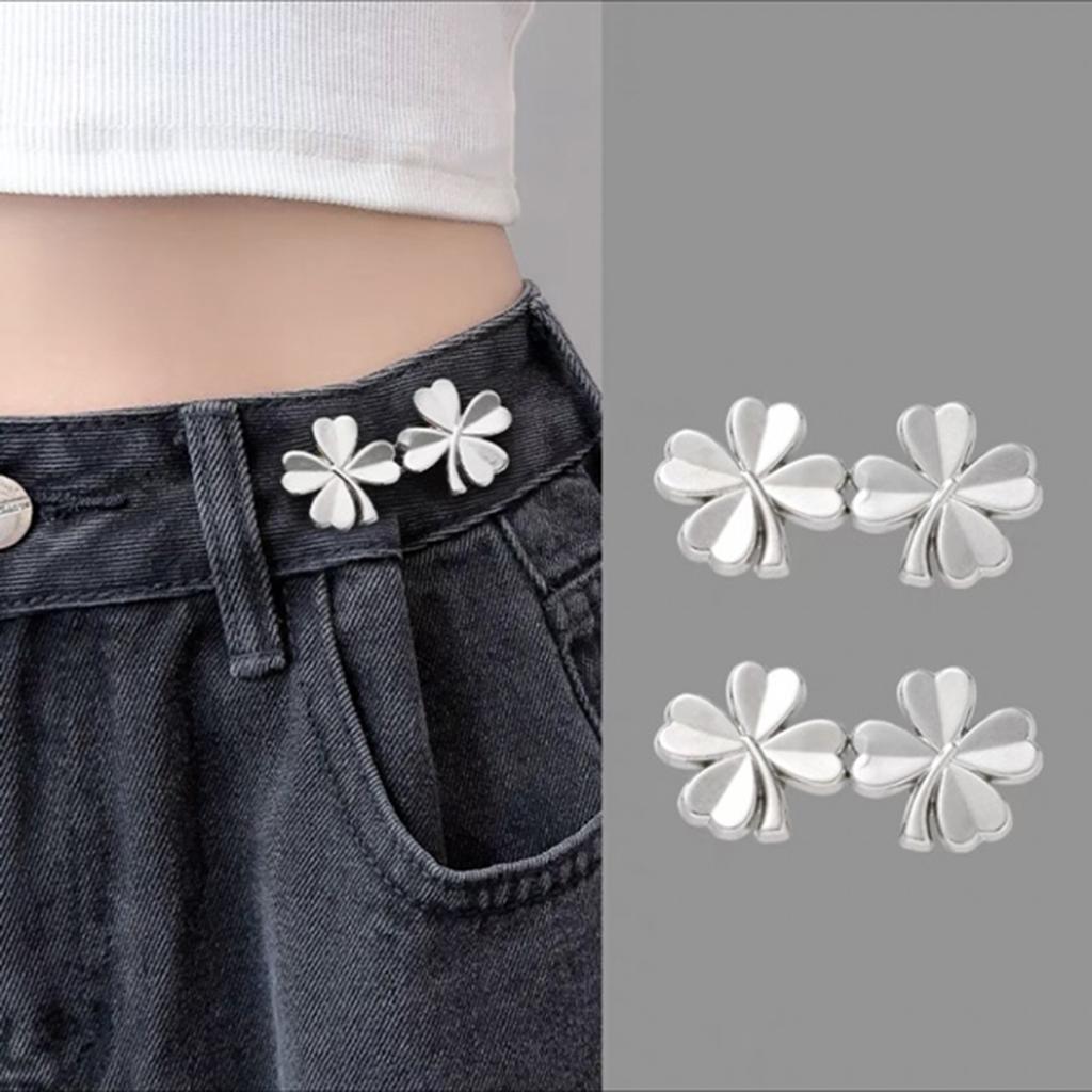 2Piece Jeans Waist Tightener Adjuster Kit, Effortless No Sew Tightening, Silver Adjustable Buttons Fit On Loose Jeans & Pants