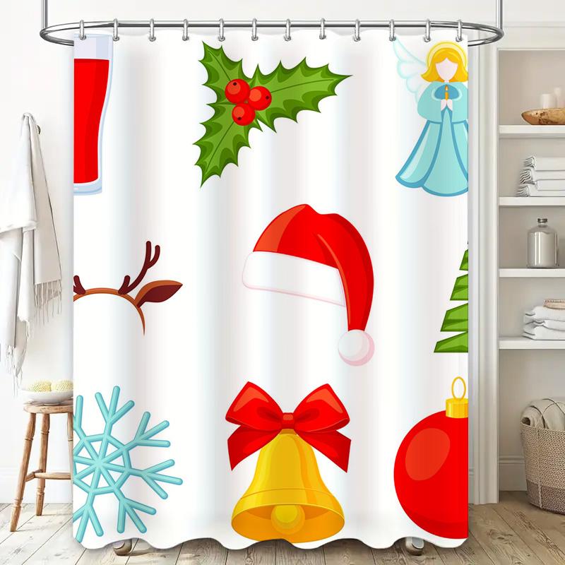 Tu Christmas Shower Curtain Festive Holiday Decor Waterproof Bathroom Fabric Holiday Decor Christmas Pattern Red Green Snowman S