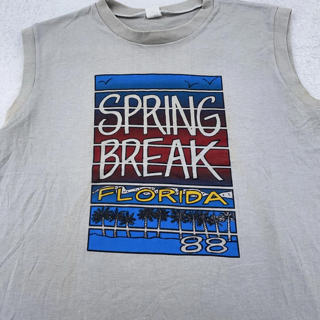 Maglietta Vintage Spring Break Uomo Taglia Piccola Florida 1988 Surf Spiaggia Muscle Tee Anni '80