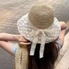 Lace Bow Straw Hat Crochet Beach Fisherman Hat Elegant Sunscreen Bucket Hat  Summer