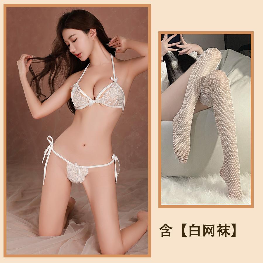 Sex Underwear Three-point Thin Gathering Breathable Lace Sexy Suspender Thin Bow Strap Bra Women