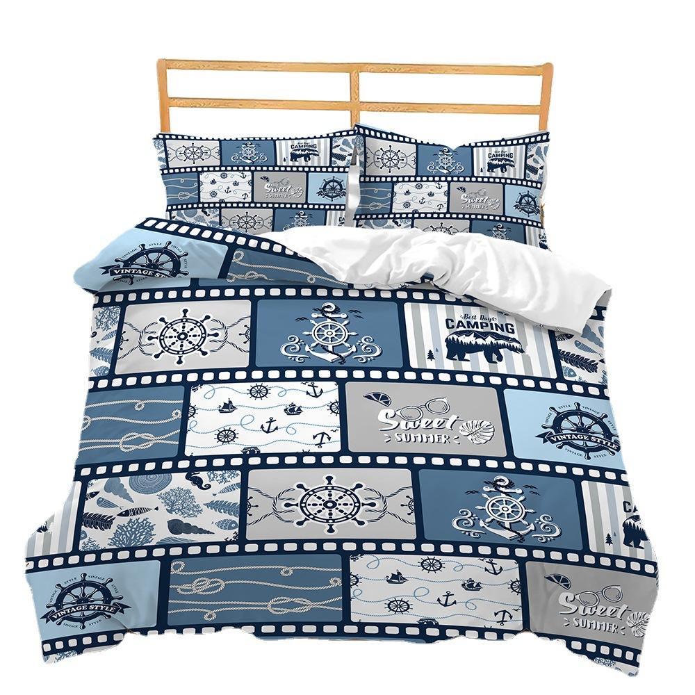 Kit Anchor Nautical 3D Digital Printing Quilt Set Three-Piece Set Four-Piece Set