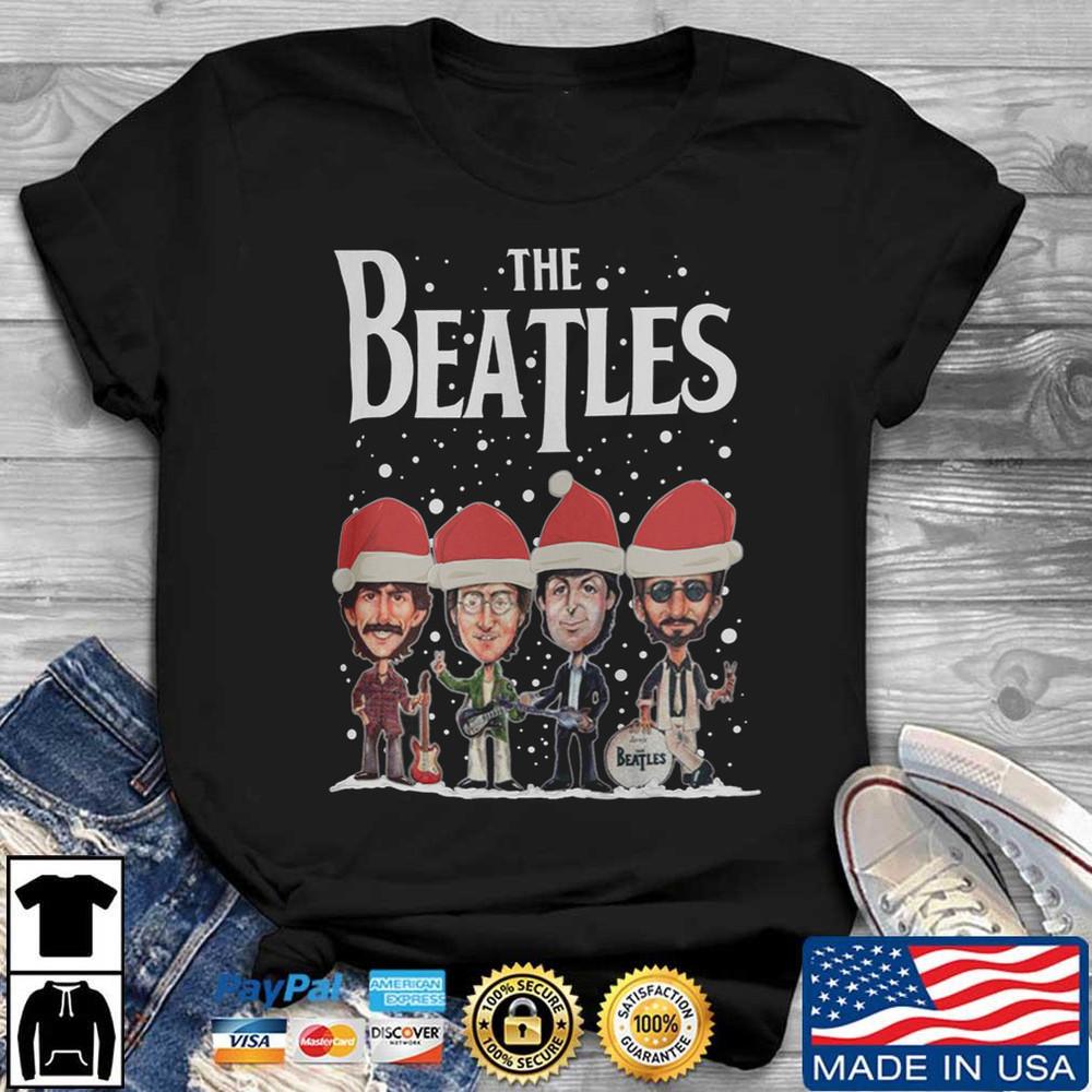 

New The Beatles Christmas Beatles Wearing Santa Hat All size Shirt A546 4XL