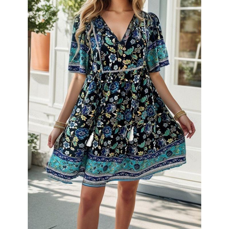 

Повседневное платье с принтом, с коротким рукавом и V-образным вырезом Платье с принтом, с коротким рукавом и V-образным вырезом Black 3XL