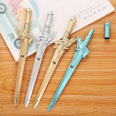 10pcs 0.5mm Ancient Style Chinese Martial Arts Sword Pen Creative Plastic Weapon Shape Water-based Signature Pen Gift Prizes