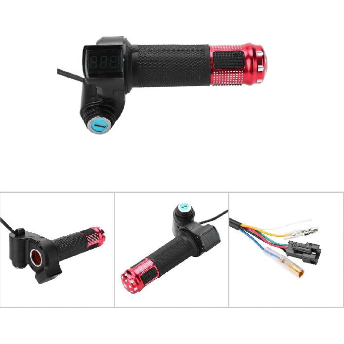 1 Pair Twist Throttle Grips, Twist Throttle Grips with LED Display Screen Handle with Key Knock for 12-84V Electric Bike or Scooters