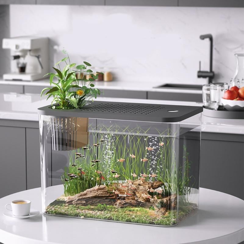 Clear Fishtanks With Safe Lid and Water Plant Holder For Gold Fish Home Desktop Decoration Aquariums Tanks