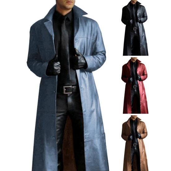 Trench Uomo In Pelle PU Lungo – Cappotto Invernale Gotico Steampunk, Finta Pelle, Antivento, Con Risvolto E Bottoni, Taglia Unica
