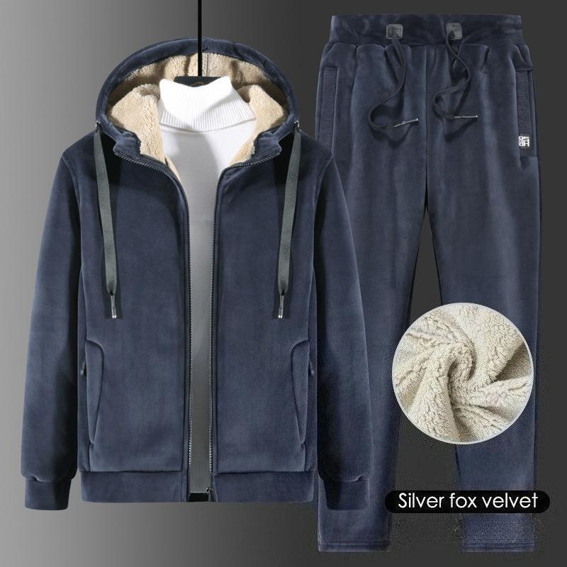 Thick Warm Cashmere Sets Thermal Hoodies Fleece Tracksuit Hooded Windproof  Sportswear Men Winter 2 pieces Hoodies + Pants