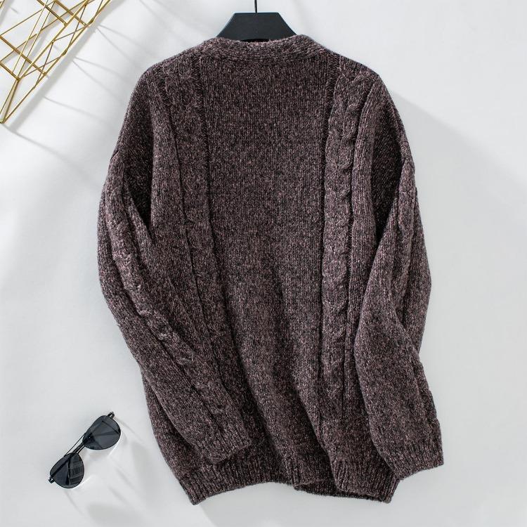 Vintage Solid Color V-Neck Knitwear Cardigan Loose Long Sleeve Sweater Top for Autumn Winter