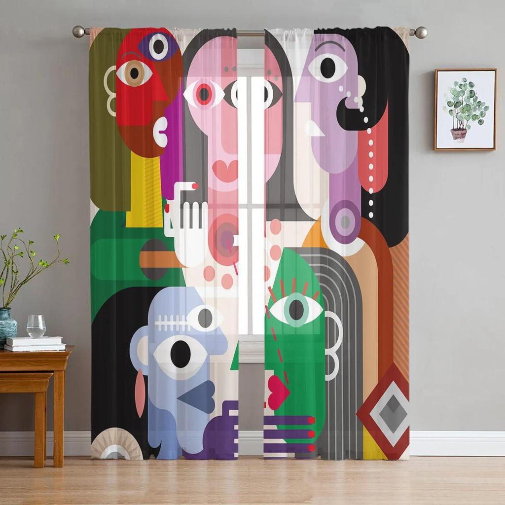 Barbershop Design Element Sheer Curtains For Living Room Modern Fashion Valance Curtains For Kitchen Tulle Curtains