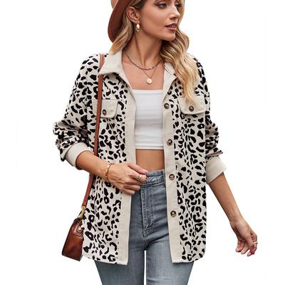 Women Spring Autumn Thin Shirt Coat Lapel Long Sleeve Single Breasted Leopard Patchwork Color Loose Fit Jacket Outwear