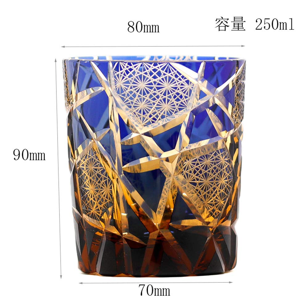 GREEM MARKET Kunsthandwerk, geschliffenes Glas, Geschenk, Glasarbeiten, Kiriko-Glas, Chrysantheme, Tsunagi-Tasse, Shochu-Glas, Rocks-Glas, Rot, Rot, A-Typ, Produktnummer