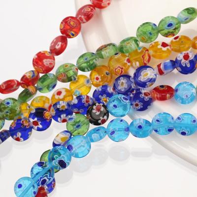 8mm Round Mixed Flat Flower Patterns Millefiori Glass Bead Loose Crafts Beads Lot For DIY Jewelry Making Accessories Findings