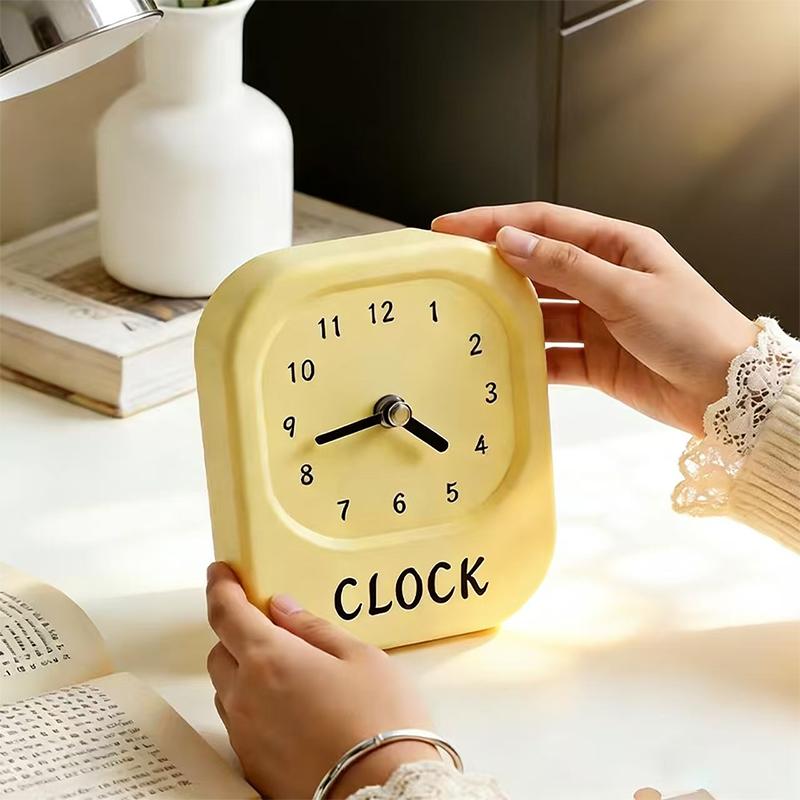 Cream Square Pendulum Clock Ornament Modern Desktop Clock Home Decor Silent Clock Student Bedroom Decoration Gift for Friends