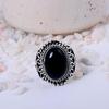Black Onyx Antique Silver Plated Statement Ring | Boho Filigree Brass Jewelry | Oval Protection Stone Ring