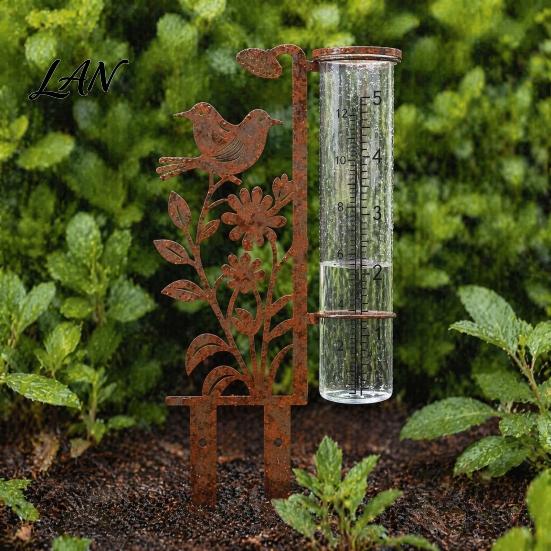 Decorative Bird And Flower Rain Gauge Outdoor, 7.8 Inch Gauges for Measuring Precipitation, Freeze Proof Artistic Metal Gauge, Vintage Garden