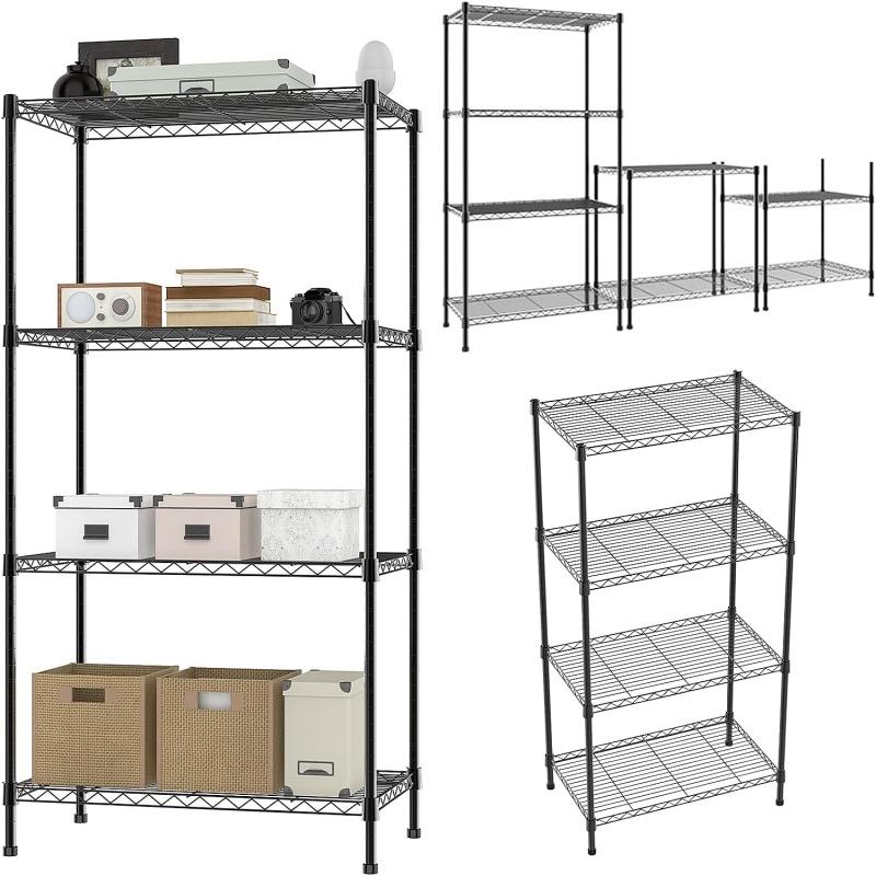 

5-Tier Adjustable Metal Shelf with Leveling Feet, Steel Storage Rack for Kitchen Bathroom Balcony Living Room Hallway 3-tier