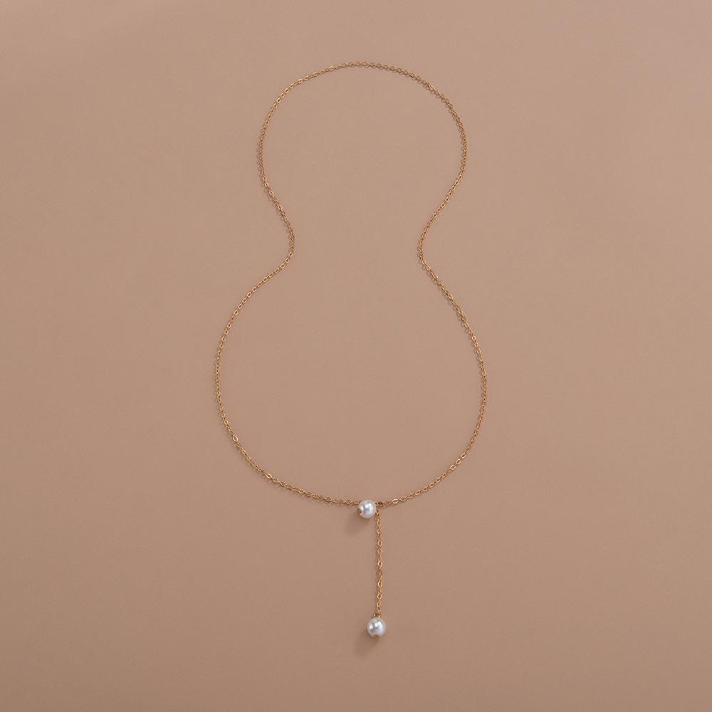 Cold Wind Pearl Pendant Long Necklace Sexy Ladies Collarbone Chain Metal
