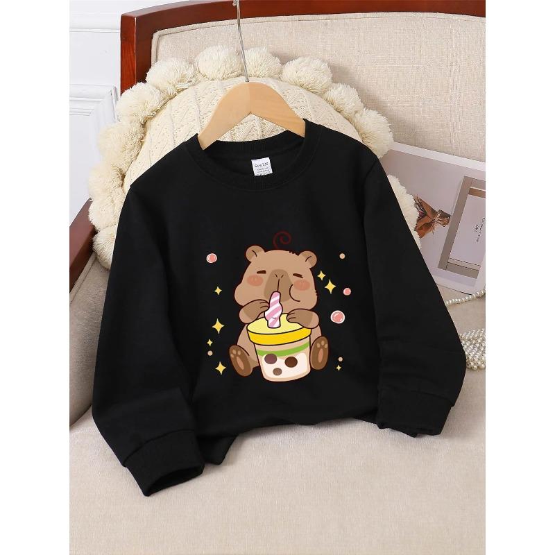 European Sizes Crewneck Sweatshirt for Kids Featuring an Adorable Bear with an Ice Cream Cup. Perfect for Sports And Casual Outings