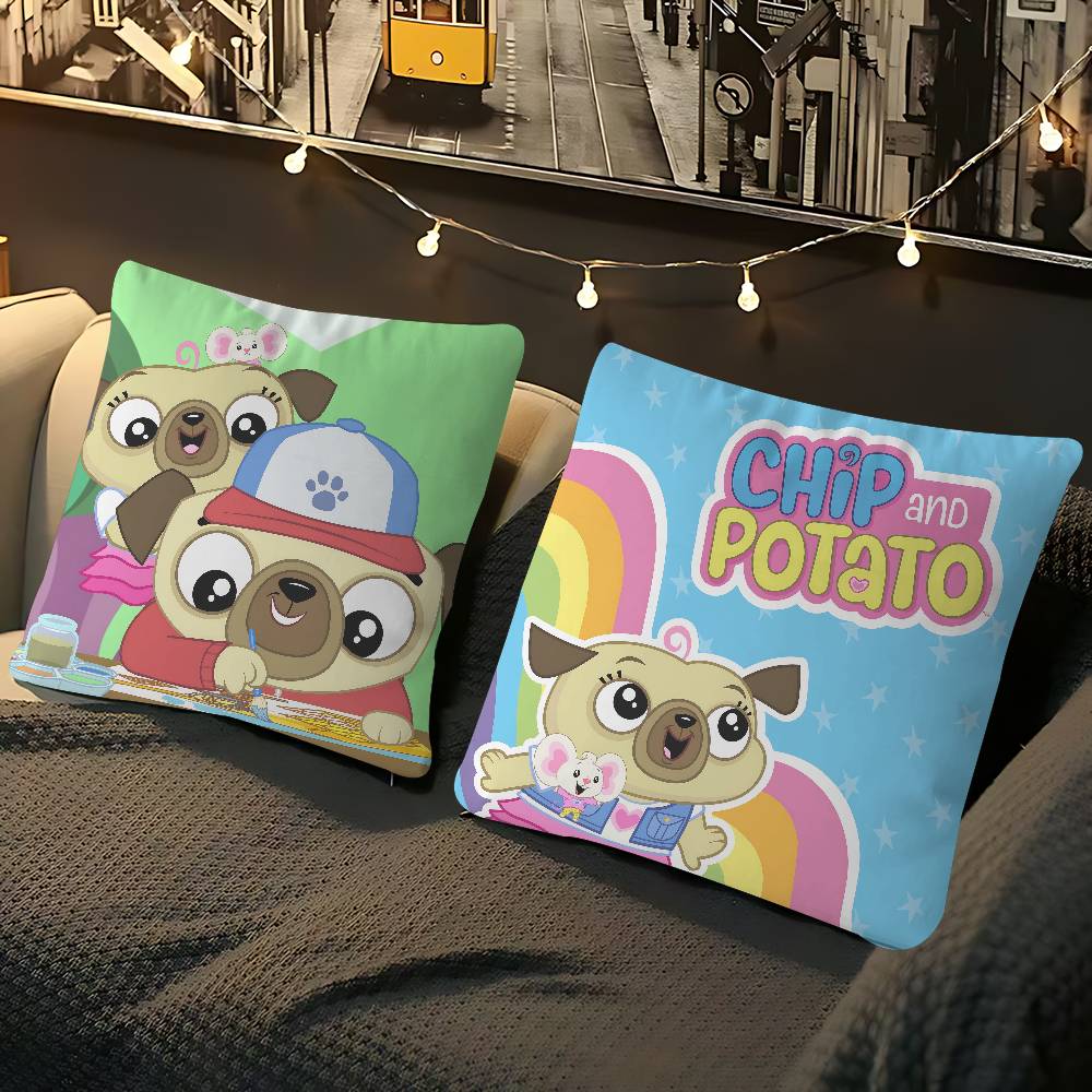 Cartoon C-Chip And P-Potato Pillow Case Removable Washable Cushion Cover – All-Season Soft Linen
