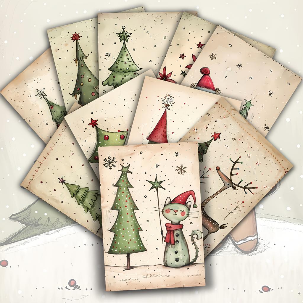 20pcs Vintage Cute Christmas Paper Postcards - Christmas junk journal paper,Collectible Decorative Painting Cards