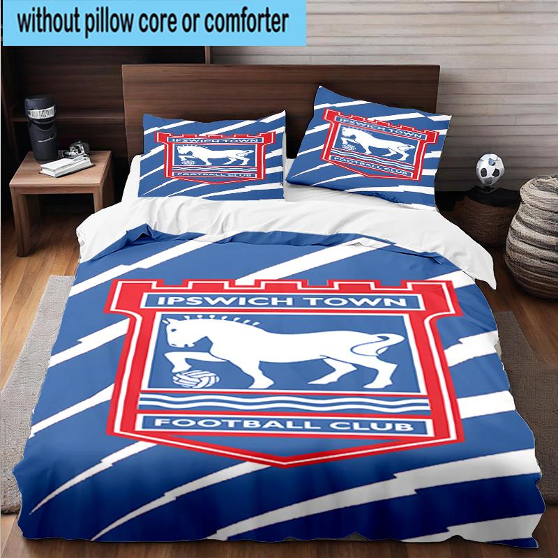 Set Biancheria da Letto con Stemma FC Ipswich 3 Pezzi, Include 1 Copripiumino e 2 Federe Perfetto per Camera da Letto, Dormitorio, Regalo di Natale per Fan