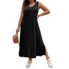 Summer Casual Sleeveless Side Split Dresses for Female Solid Color Dress Women's Square Neck Dress High Waist Black Dress Commuter Fashion Dress